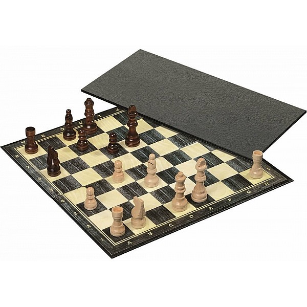 Foldable plastic chess set with wooden pieces 11.53" X 11.53" 