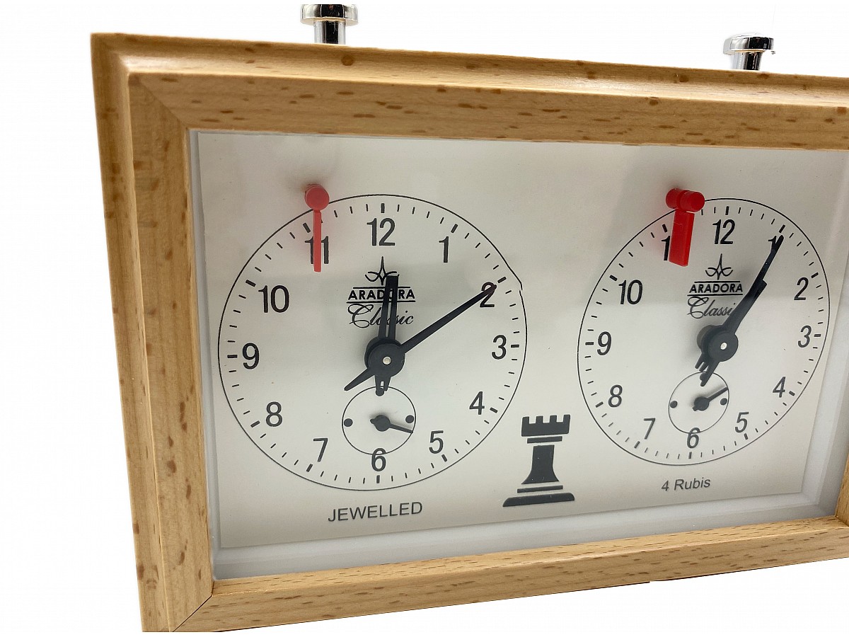 Aradora Schachuhr Chess clock mechanisch Holzgehäuse BUCHE 185 x 125 x 55 mmNEU 