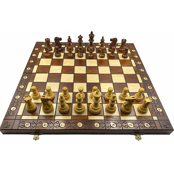 Ambassador chess board with american staunton chess pieces / 21.25" x 21.25" X 1.18" 