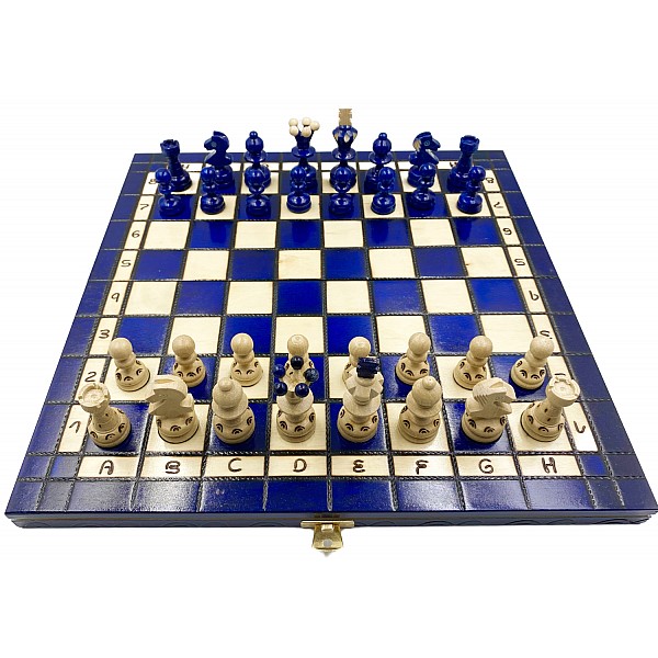 Wooden chess set glossy blue 12.20" X 12.20 