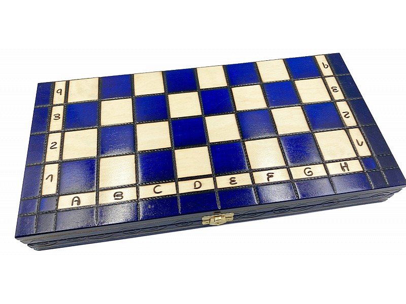 12.20" Wooden chess set glossy blue 