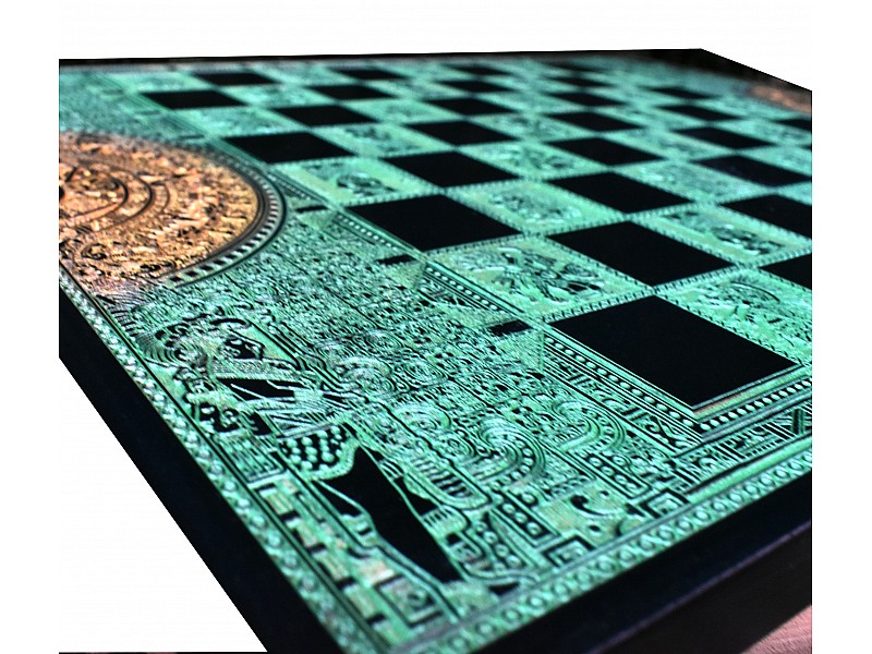 Aztec Chess & Checkers Board Game Green Version