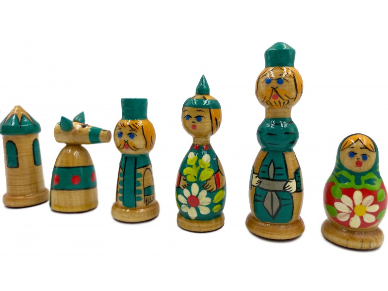 16.5" wooden chess set with baboushka theme 