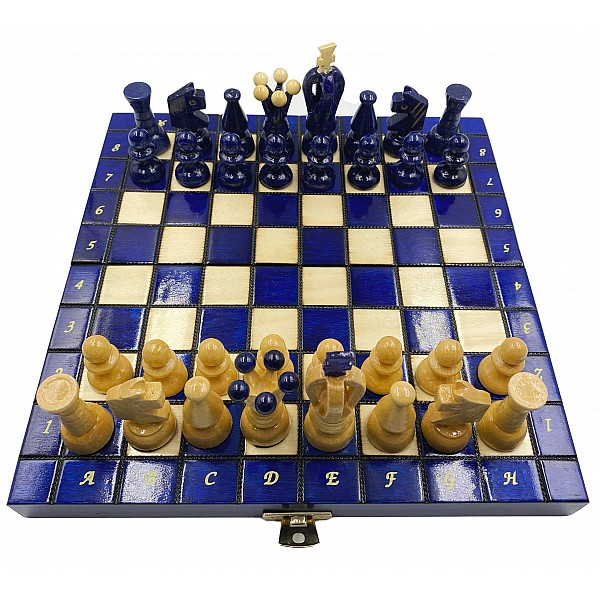 Wooden chess set glossy blue 9.45" X 9.45"