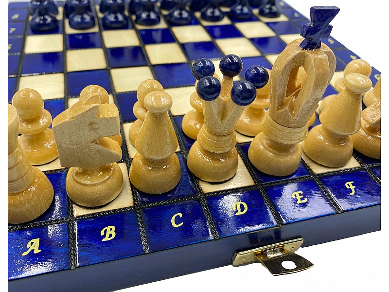 9.45" Wooden chess board glossy blue
