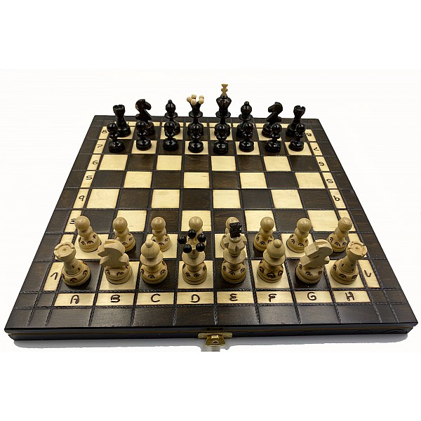 9.45" Wooden chess set glossy brown