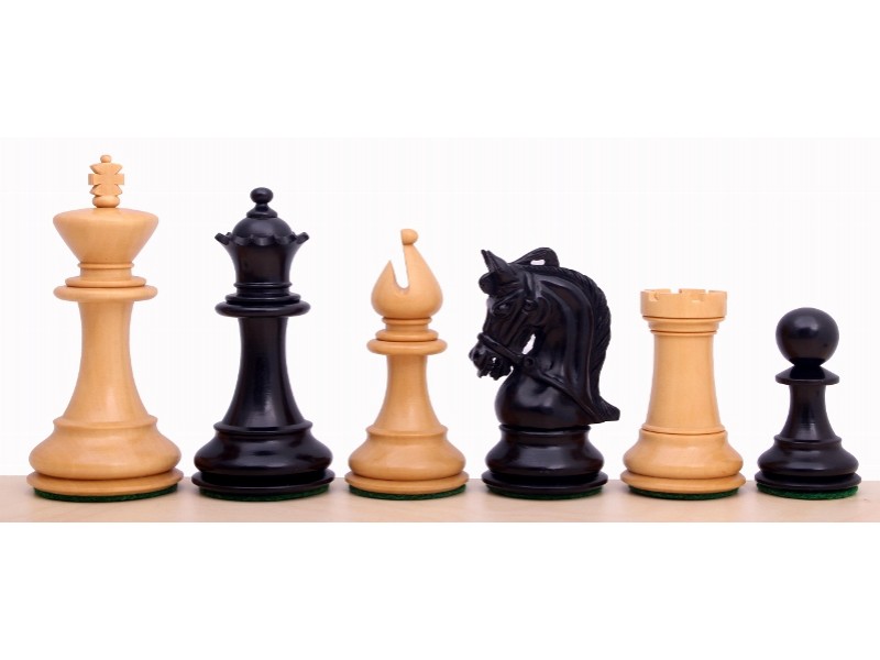 Corinthian boxwood/ebonized 3.75" chess pieces 