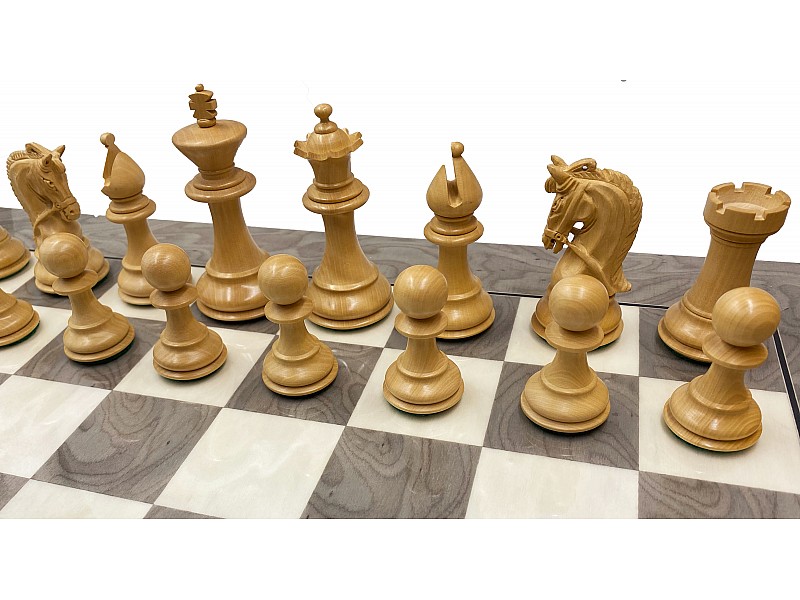 Corinthian redwood  chess pieces , king's height 3.74"   & Chess board glossy grey Ferrer  19.69" X 19.69" 