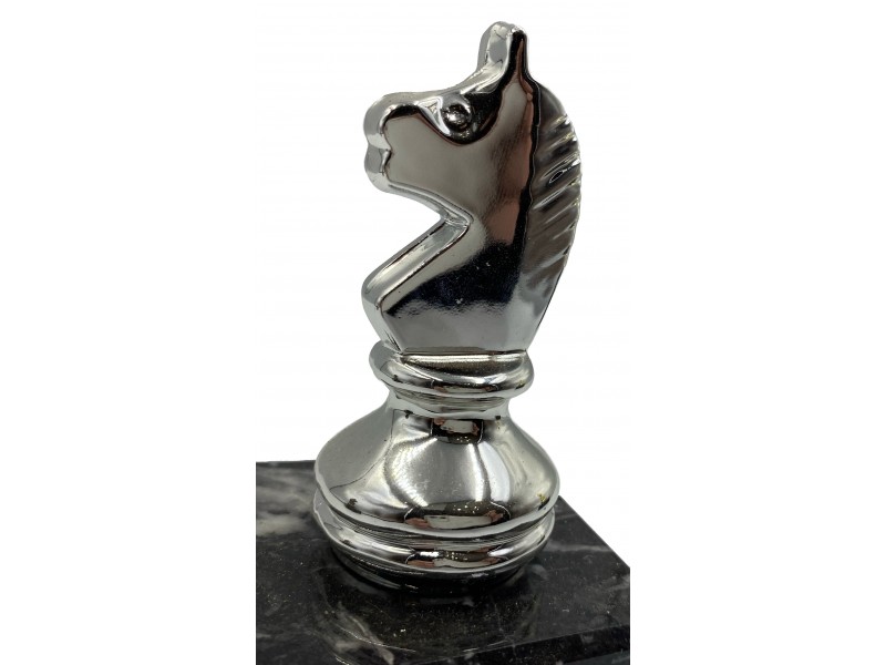 Schachpreis - Silbernes Pferd Thema - mit Marmorsockel