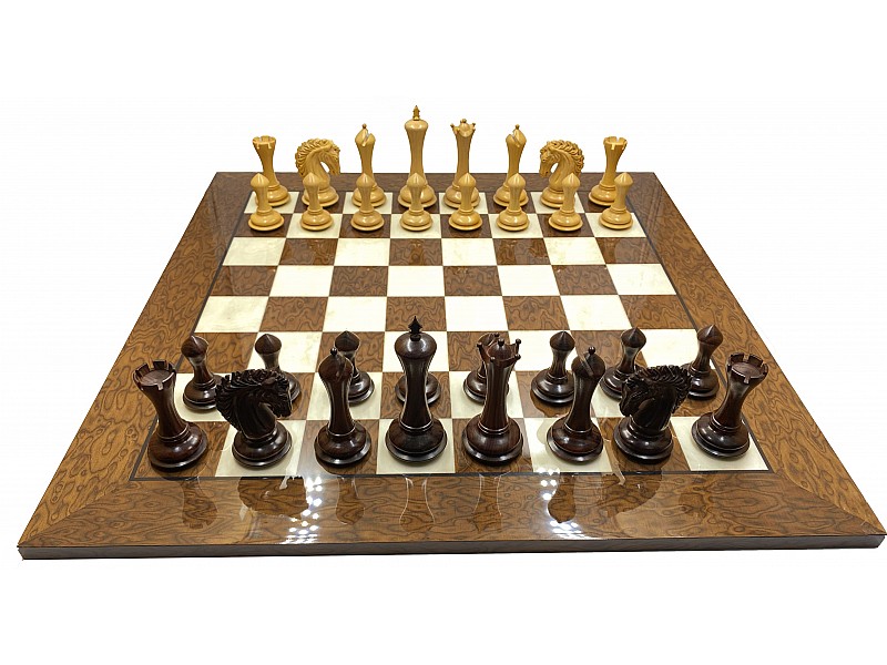 Empire chess pieces 4.24" king   & Chess board brown Ferrer 21.65" X 21.65" 