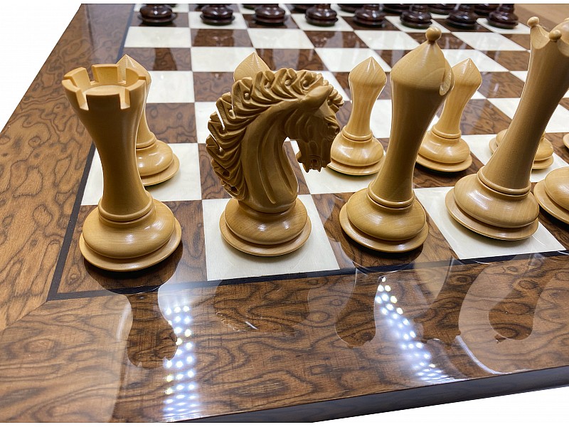 Empire chess pieces 4.24" king   & Chess board brown Ferrer 21.65" X 21.65" 