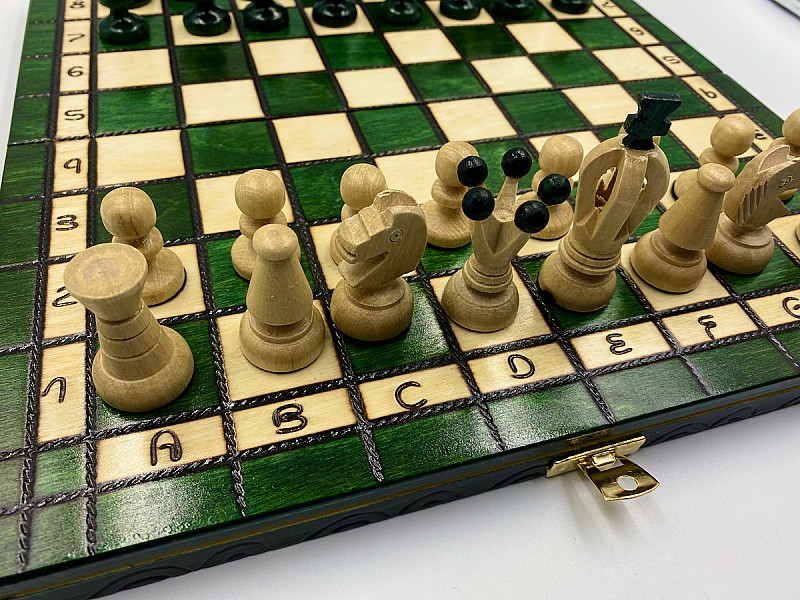 12.20" Wooden chess set glossy green