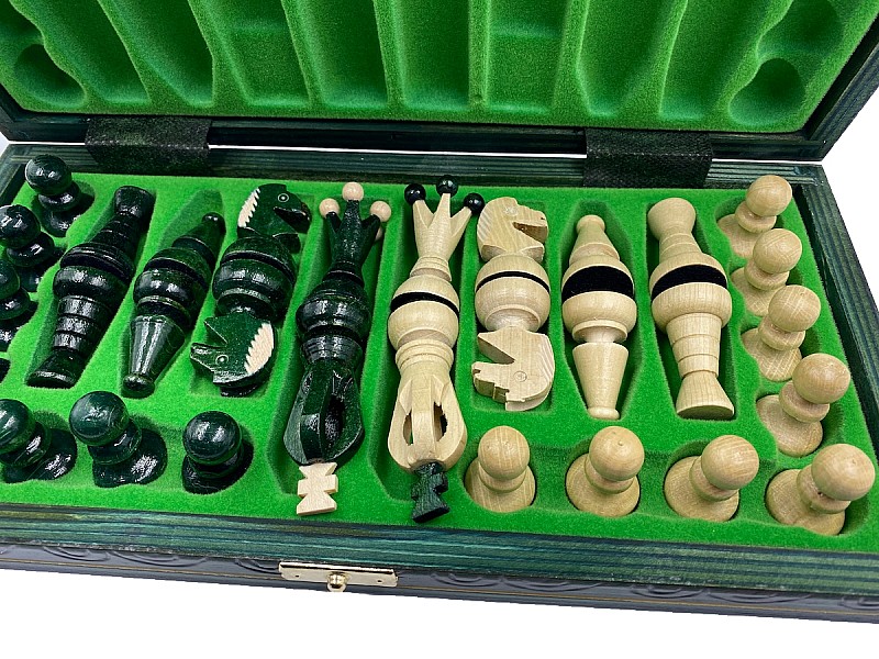 12.20" Wooden chess set glossy green