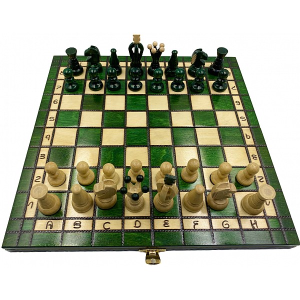 Wooden chess set glossy green 12.20" X 12.20"