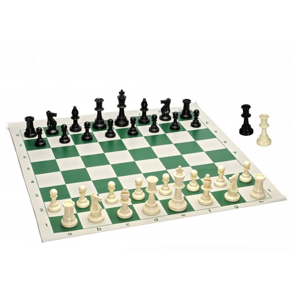 Green vinyl chess board with staunton plastic 3.75"
