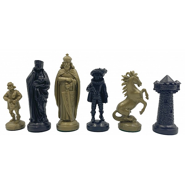 Historical theme black/bronze 3.22" plastic chess pieces 