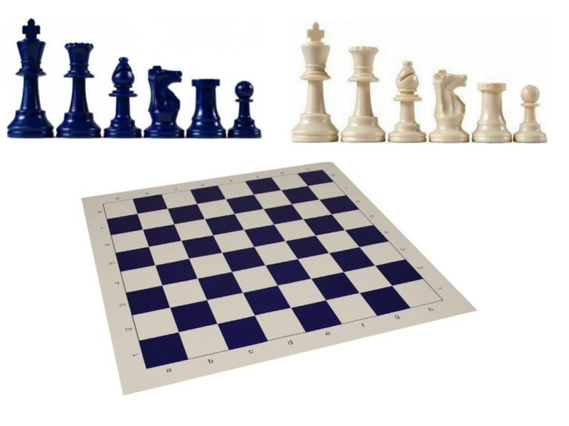 20" blue vinyl chess board with blue/white pcs