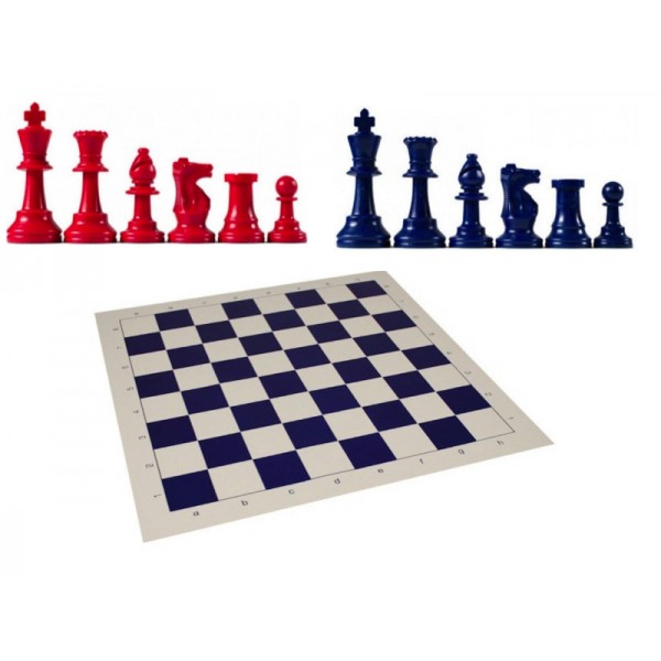 20" blue vinyl chess board with blue/red pcs 