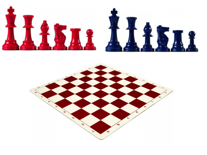 19.69" Red vinyl chess board with red/blue pcs 3.75"