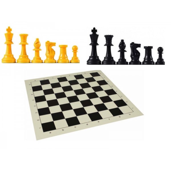 Black vinyl chess board with black/yellow pcs 3.75"