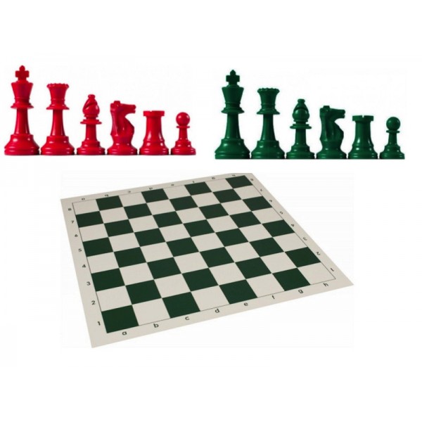 Green vinyl chess board with green/red pcs 3.75"