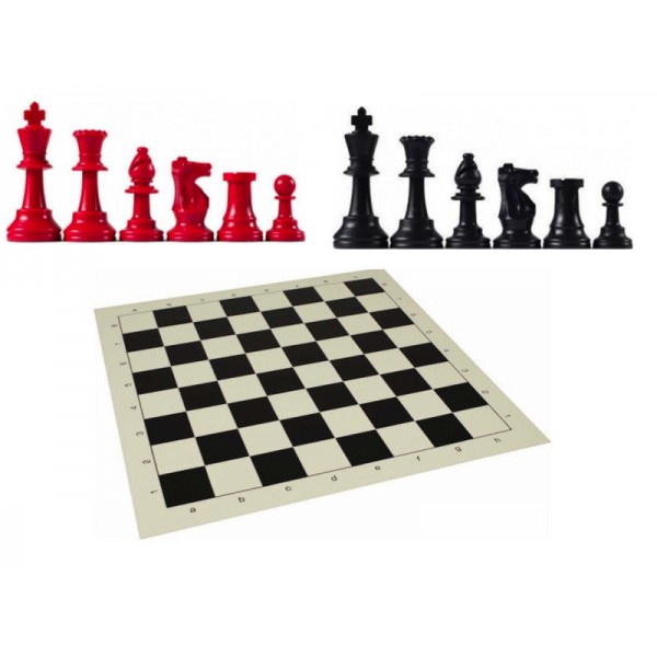 Black vinyl chess board with black/red pcs 3.75"