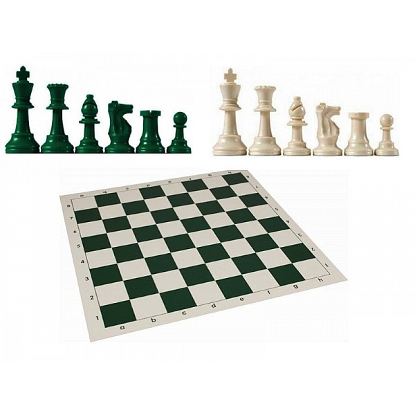 Green vinyl chess board with green/white pcs 3.75"