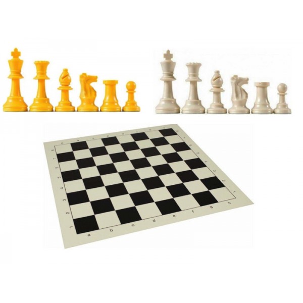 20" black vinyl chess board with white/yellow pcs 