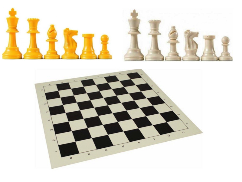 Black vinyl chess board with white/yellow pcs 3.75"