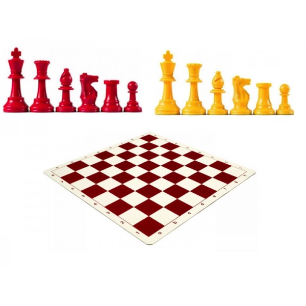 19.69" Red vinyl chess board with red/white pcs 3.75"