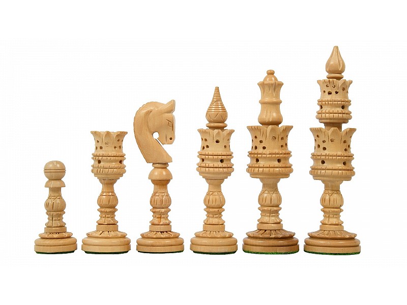 Indian Lotus boxwood/ebonized 4" chess pieces