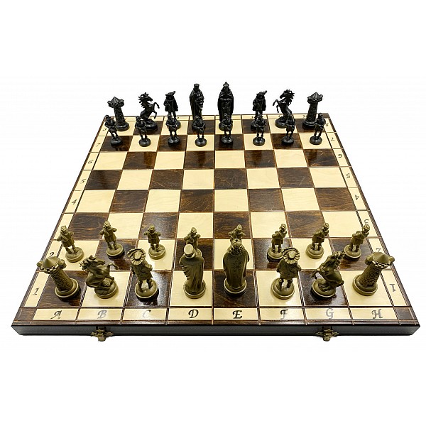 Wooden chess foldable with plastic historical theme  19.69" X 19.69" 
