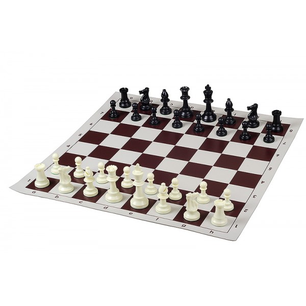 Brown vinyl chess board with staunton plastic 3.75"