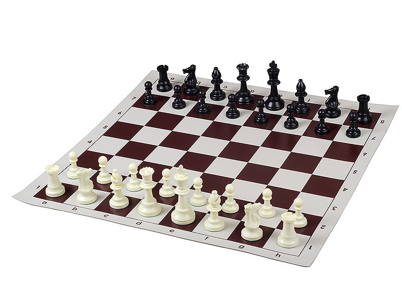 20" brown vinyl chess board with staunton plastic pieces