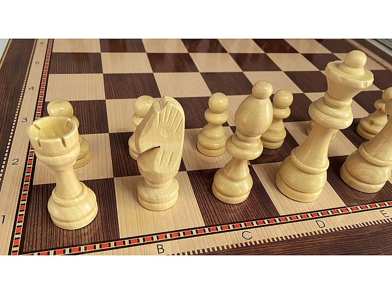 Printed chess board "redline" 50 X 50 cm / 19.69"  & wooden chess pieces with king's height 10 cm / 3.94" 