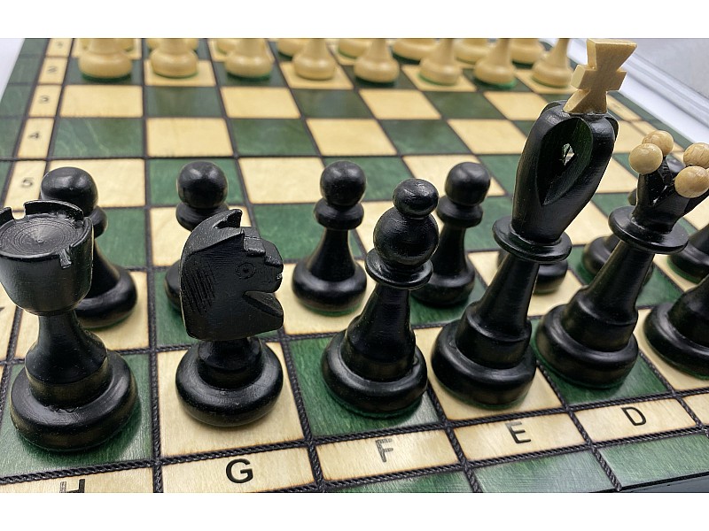 15.75" Wooden chess set glossy green 
