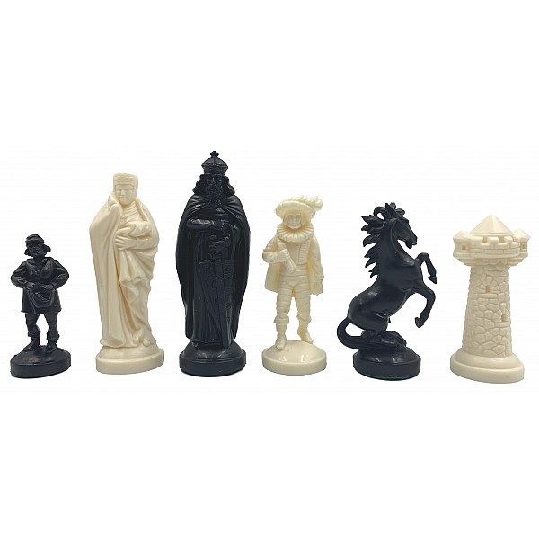 Historical theme white/black 3.22" plastic chess pieces 