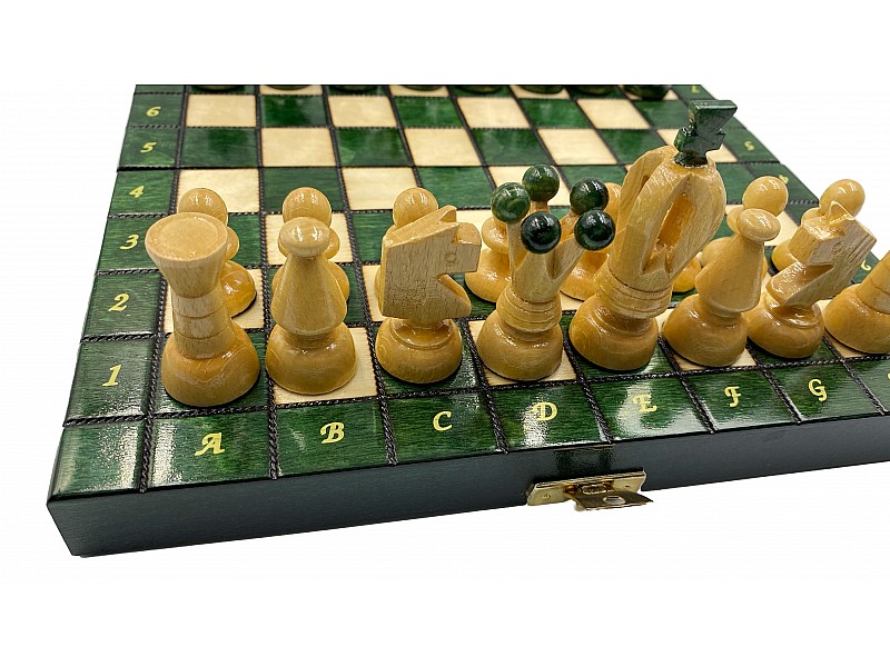 9.45" Wooden chess set glossy green 