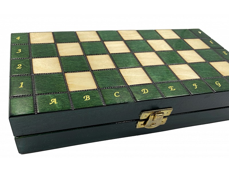 9.45" Wooden chess set glossy green 