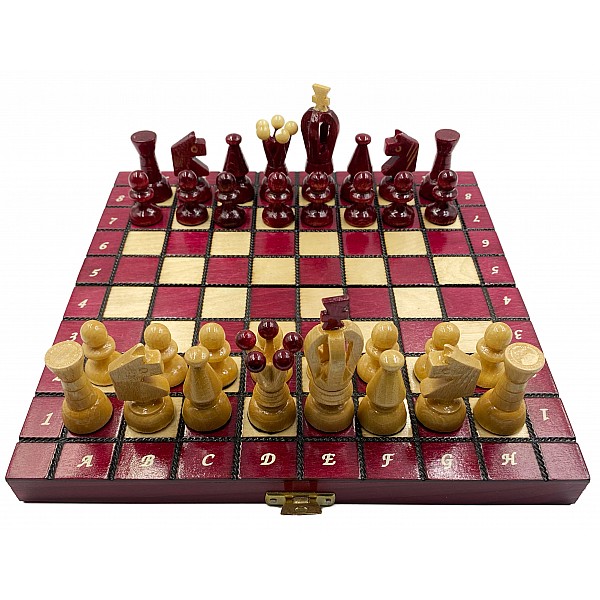 Wooden chess set glossy red 9.45" X 9.45"