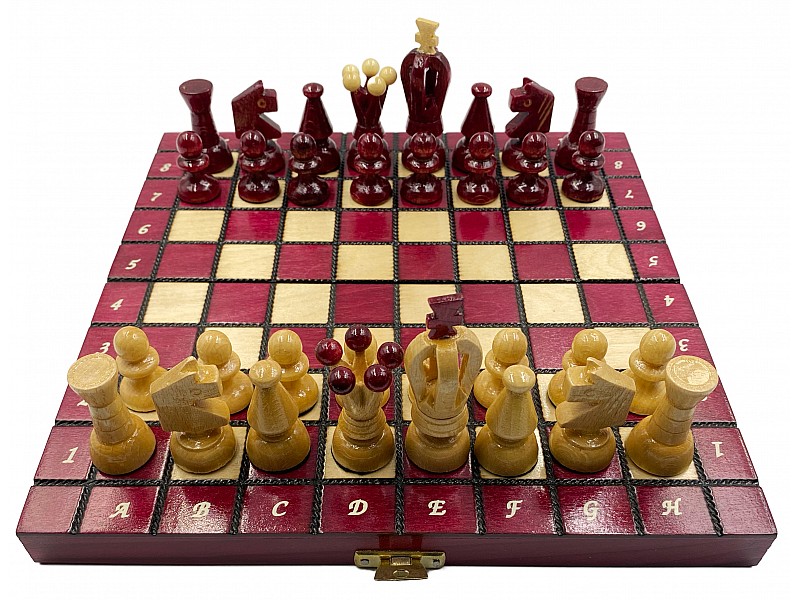9.45" Wooden chess set glossy red 