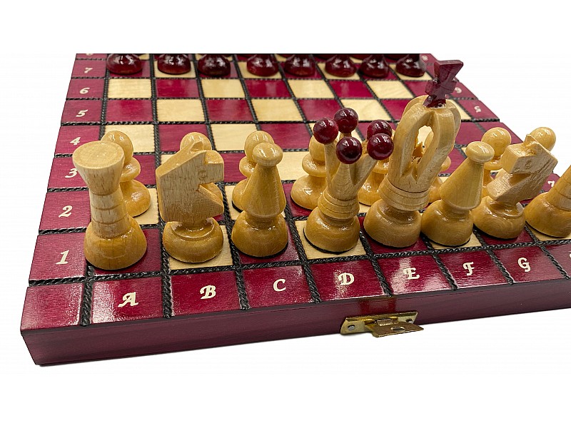 9.45" Wooden chess set glossy red 