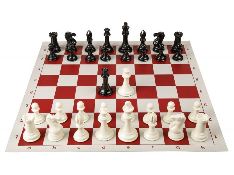 19.69" Red vinyl chess board with staunton plastic 3.75" - no weight