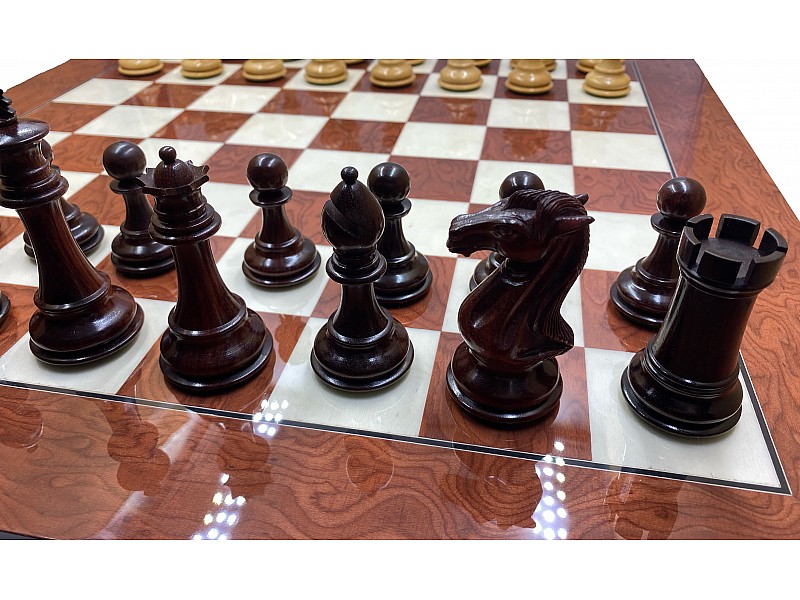 Royal knight chess pieces 3.98" king  & board glossy red 21.65" X 21.65" 