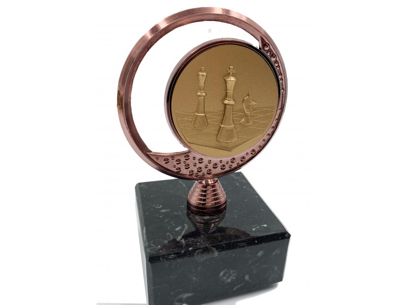 Chess award - Bronze chess cycle theme - with marble base