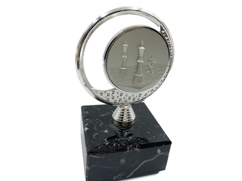 Premio de ajedrez - tema del ciclo de ajedrez de plata - con base de mármol