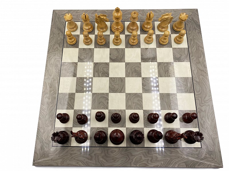 Wellington chess pieces 3.74"king  & Chess board grey 19.69" X 29.69" 