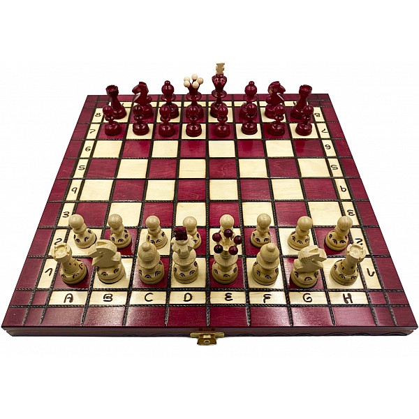 Wooden chess set glossy red 12.20" X 12.20" 